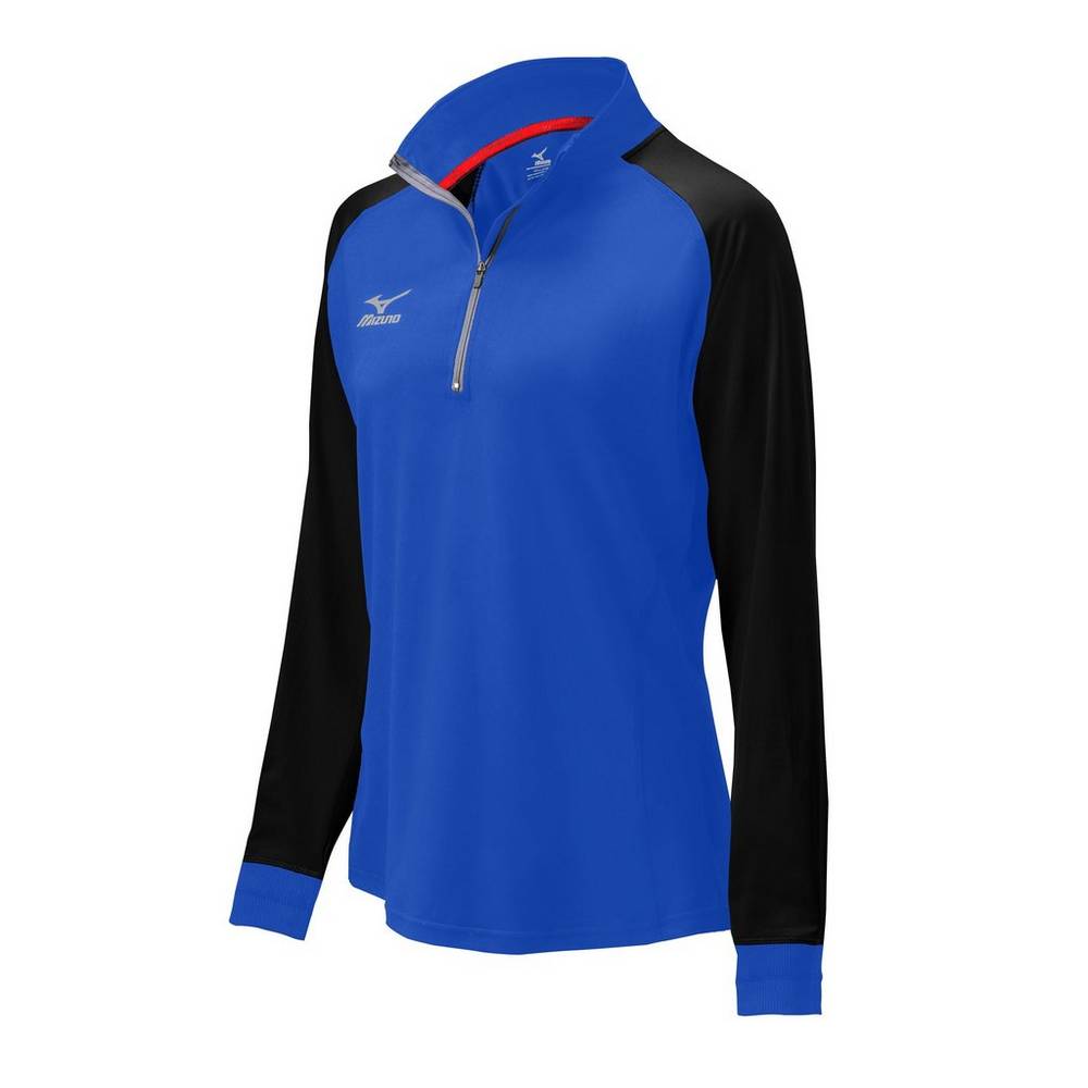 Womens Mizuno Prime 1/2 Zip Volleyball Jacket Royal/Black Philippines (FRNYDU201)